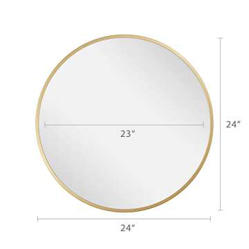 Barnyard Designs Round Metal Mirror, Bathroom Vanity Wall Mirrors, Circle Mirror for Desk, Metal Framed Bedroom Mirror (24"/Gold)