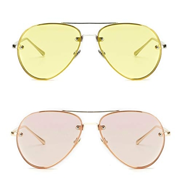 Freckles Mark Oversized Aviator Sunglasses - Vintage Retro Gold Metal Frame with Colorful Lenses