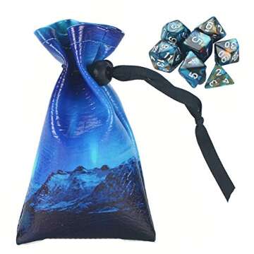 QIELIZI DND Dice Bag with 7 Die Set for RPG Games