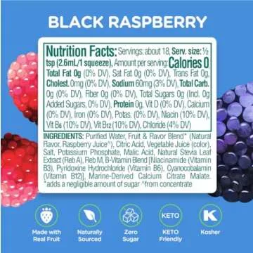 Stur Electrolyte Water Enhancer | Sweetened with Stevia | High in Vitamin C & Antioxidants | Sugar Free | Zero Calories | Keto | Vegan | 5 Bottles, Makes 90 Drinks (Black Raspberry)