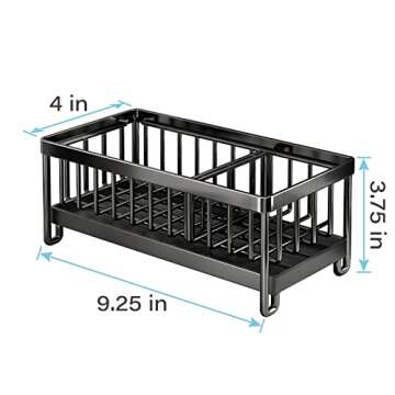 Sponge Holder for Kitchen Sink, Rustproof 304 Stainless Steel Kitchen Sink Organizer with Auto-Drain, 360° Swivel Spout, Kitchen Sink Sponge Holder with Removable Divider, Kitchen Sink Caddy, Black