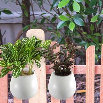 Wall Plant Holder, ZOUTOG 5 inch Round Ceramic Wall Mounted Planters for Indoor Plants, Hanging Succulent Planters with 6 Hooks for Succulent Plants or Air Herb Plants, Pack of 6 - Plants not Included