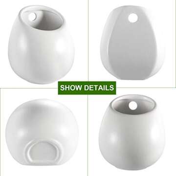 Wall Plant Holder, ZOUTOG 5 inch Round Ceramic Wall Mounted Planters for Indoor Plants, Hanging Succulent Planters with 6 Hooks for Succulent Plants or Air Herb Plants, Pack of 6 - Plants not Included