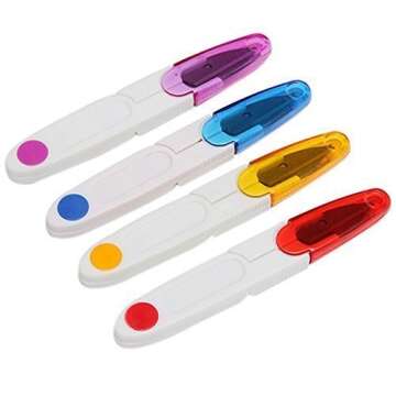 VNDEFUL 4PCS Portable Plastic Easy Grip Handle Sewing Snip Thread Tailors Cutter Scissors Hand Tool with Safety Cover for Travel and Carry, 4 Colors 4 Pack