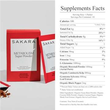 SAKARA Metabolism Super Powder, 10 Servings - Metabolism Drink Powder to Help Digestive Health & Bloating, Digestive Enzymes Supplements for Women, Gut Health Smoothie Mix with Gymnema Sylvestre