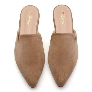 Tilocow Mules for Women Flats Pointed Toe Slip On Backless Loafers Flat Mule Business Casual Shoes S...