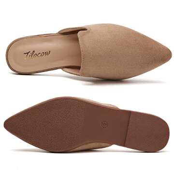 Tilocow Mules for Women Flats Pointed Toe Slip On Backless Loafers Flat Mule Business Casual Shoes Slides
