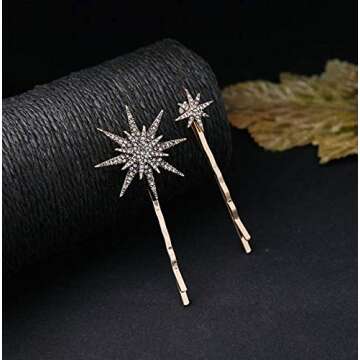 DNHCLL Moon Star Hexagram Crystal Hair Clips Set Women Lady Alloy Barrettes Hairpin Side Clip Hair Accessories Decorative Hair Accessoeies Headpieces for Women