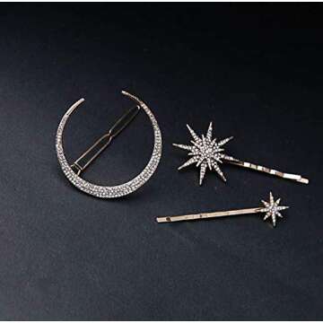 DNHCLL Moon Star Hexagram Crystal Hair Clips Set Women Lady Alloy Barrettes Hairpin Side Clip Hair Accessories Decorative Hair Accessoeies Headpieces for Women
