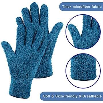 Patelai 3 Pairs Microfiber Dusting Gloves Washable Reusable Cleaning Mittens Gloves for Women(Medium,Dark Blue, Gray, Khaki)