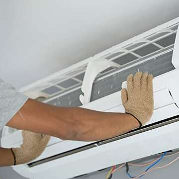 Patelai 3 Pairs Microfiber Dusting Gloves Washable Reusable Cleaning Mittens Gloves for Women(Medium,Dark Blue, Gray, Khaki)