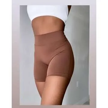 TomTiger Workout Shorts for Women High Waist Gym Fitness Running Yoga Bike Active Exercise Women's Short Tummy Control 5" (L, Dandelion Brown)