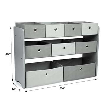 Humble Crew Toy Storage Organizer with 9 Removable Fabric Bins, Light Grey/Grey – Premium Playroom Toy Organizer for Toddlers Ideal for Kids' Rooms, Playrooms, and Nurseries - Modern Toy Bins for Kids