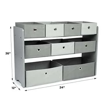 Humble Crew Toy Storage Organizer with 9 Removable Fabric Bins, Light Grey/Grey – Premium Playroom Toy Organizer for Toddlers Ideal for Kids' Rooms, Playrooms, and Nurseries - Modern Toy Bins for Kids