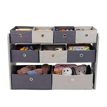 Humble Crew Toy Storage Organizer with 9 Removable Fabric Bins, Light Grey/Grey – Premium Playroom Toy Organizer for Toddlers Ideal for Kids' Rooms, Playrooms, and Nurseries - Modern Toy Bins for Kids