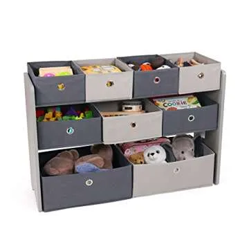 Humble Crew Toy Storage Organizer with 9 Removable Fabric Bins, Light Grey/Grey – Premium Playroom Toy Organizer for Toddlers Ideal for Kids' Rooms, Playrooms, and Nurseries - Modern Toy Bins for Kids