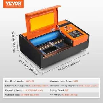VEVOR 40W Desktop CO2 Laser Engraver, 12 x 8 in, 11.8 IPS Laser Cutter Machine with Water-Cooled Laser Tube, Compatible with CorelDRAW, Windows XP 7 8 10, EMF, JPG, PLT, WMF, for Wood Acrylic Fabric
