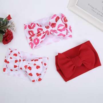 KIDOCHEESE Valentine’s Day Headbands Big Baby Bows Love Heart Headbands Oversized Hairbands Hair Accessories for Baby Girls Newborns Infants Toddlers