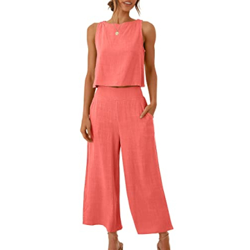 ANRABESS Women's Trendy Summer 2 Piece Outfit - Sleeveless Crop Top & Capri Pants