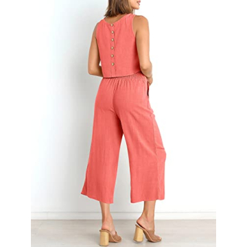 ANRABESS Women's Summer 2 Piece Outfit Sleeveless Crop Top Capri Pants