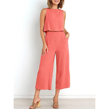 ANRABESS Women's Summer 2 Piece Outfit Sleeveless Crop Top Capri Pants