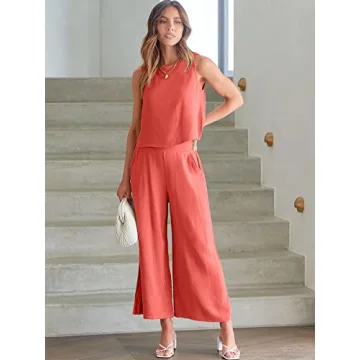 ANRABESS Women's Summer 2 Piece Outfit Sleeveless Crop Top Capri Pants