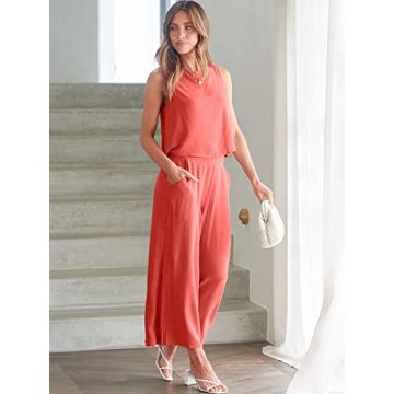 ANRABESS Women's Summer 2 Piece Outfit Sleeveless Crop Top Capri Pants