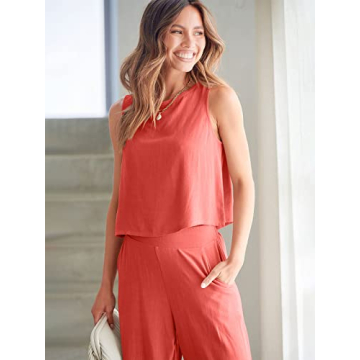ANRABESS Women's Summer 2 Piece Outfit Sleeveless Crop Top Capri Pants