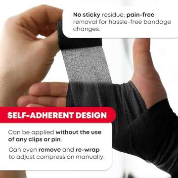 Ever Ready First Aid Self Adherent Cohesive Bandages 3" x 5 Yards - 12 Count, Black