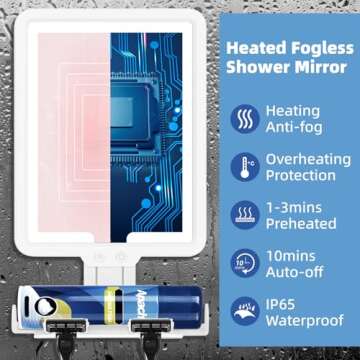 Heated Shower Mirror Fogless for Shaving, Lighted Shower Mirror 3 Color Dimming Shower Shaving Mirro...