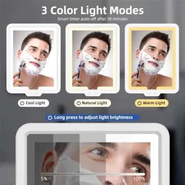 Heated Fogless Shower Mirror with 3 Dimming Colors and Tray