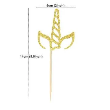 Ercadio 24 Pack Unicorn Horn Cupcake Toppers Gold Glitter Unicorn Cupcake Picks Decoration for Baby ...