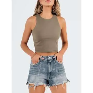 EFAN Womens Sexy Sleeveless High Neck Crop Tops Workout Cute Racerback Cropped Tank Tops Summer Clot...