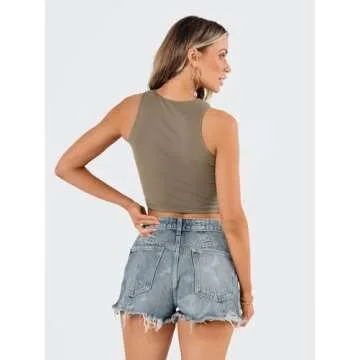 EFAN Womens Sexy Sleeveless High Neck Crop Tops Workout Cute Racerback Cropped Tank Tops Summer Clothes Teen Girls Beige S