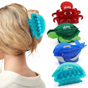 Glitter Sea Animals Hair Claw Clips - Ocean-Themed Accessories Set