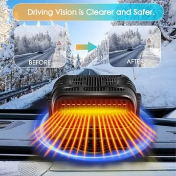 12V Car Heater, 360 Degree Angle Adjustable Car Heater, Portable Car Heater For Car, Defroster for Car Windshield, Heater and Defroster Plugged In Cigarette Lighter, Heater For Most Vehicles,Black