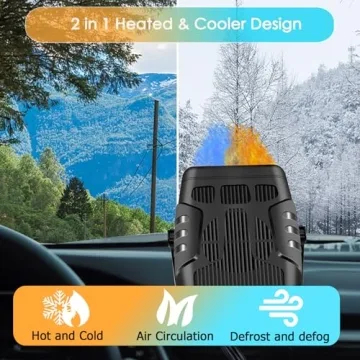 12V Car Heater, 360 Degree Angle Adjustable Car Heater, Portable Car Heater For Car, Defroster for Car Windshield, Heater and Defroster Plugged In Cigarette Lighter, Heater For Most Vehicles,Black