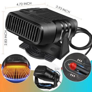 12V Car Heater, 360 Degree Angle Adjustable Car Heater, Portable Car Heater For Car, Defroster for Car Windshield, Heater and Defroster Plugged In Cigarette Lighter, Heater For Most Vehicles,Black