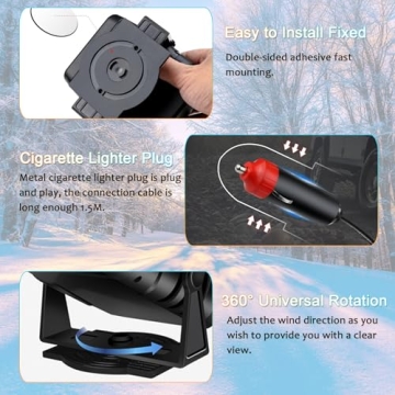 12V Car Heater, 360 Degree Angle Adjustable Car Heater, Portable Car Heater For Car, Defroster for Car Windshield, Heater and Defroster Plugged In Cigarette Lighter, Heater For Most Vehicles,Black