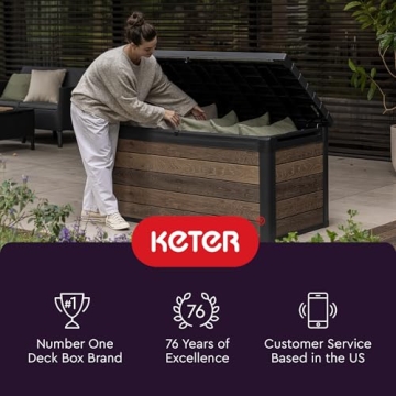 Keter Kentwood 92 Gallon Resin Deck Box for Outdoor Storage