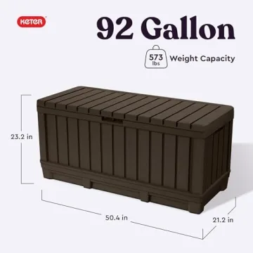Keter Kentwood 92 Gallon Resin Deck Box for Outdoor Storage