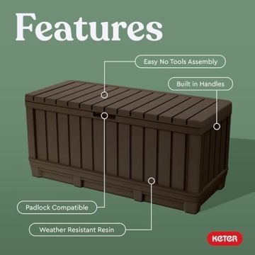 Keter Kentwood 92 Gallon Resin Deck Box for Outdoor Storage
