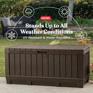 Keter Kentwood 92 Gallon Resin Deck Box for Outdoor Storage