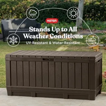 Keter Kentwood 92 Gallon Resin Deck Box for Outdoor Storage