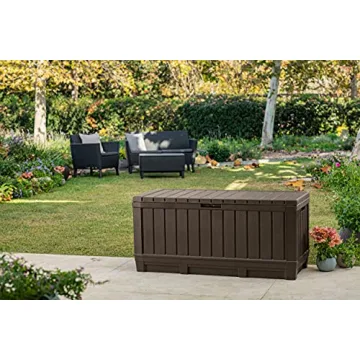 Keter Kentwood 92 Gallon Resin Deck Box for Outdoor Storage