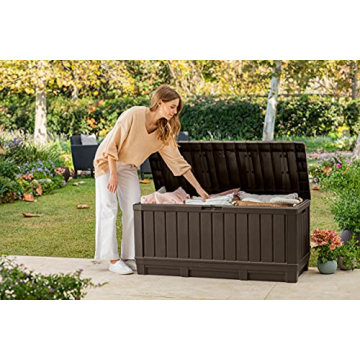 Keter Kentwood 92 Gallon Resin Deck Box for Outdoor Storage
