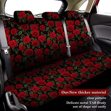 Fabbay 15 Pcs Red Rose Car Seat Covers Full Set Red Rose Steering Wheel Cover Auto Front Seats and Back Bench Protector Cover with Seat Belt Cover, Armrest Cover and Cupholder Pad for Car SUV Truck