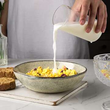 AmorArc Ceramic Cereal Bowls Set of 6, 24 oz Handmade Stoneware Bowls Set for Cereal Soup Salad, Stylish Kitchen bowls for Meal, Dishwasher & Microwave Safe, Reactive Glaze