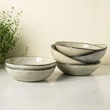 AmorArc Ceramic Cereal Bowls Set of 6, 24 oz Handmade Stoneware Bowls Set for Cereal Soup Salad, Stylish Kitchen bowls for Meal, Dishwasher & Microwave Safe, Reactive Glaze