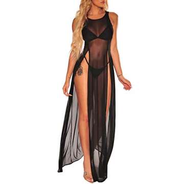 Women's Swimsuit Beach Bikini Cover up Sheer Mesh Dress Sexy See Through Mesh Tops Beachwear